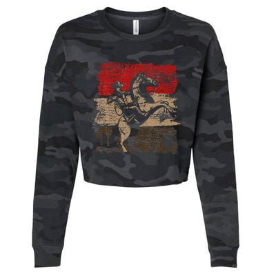 Retro Horse Riding Western Cowboy Cropped Pullover Crew