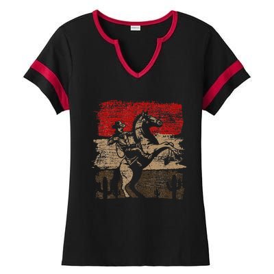 Retro Horse Riding Western Cowboy Ladies Halftime Notch Neck Tee