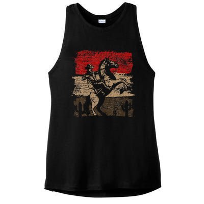 Retro Horse Riding Western Cowboy Ladies PosiCharge Tri-Blend Wicking Tank