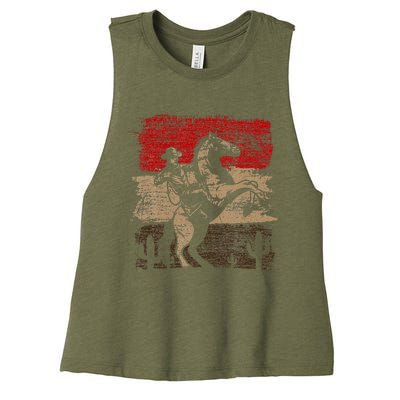 Retro Horse Riding Western Cowboy Women's Racerback Cropped Tank