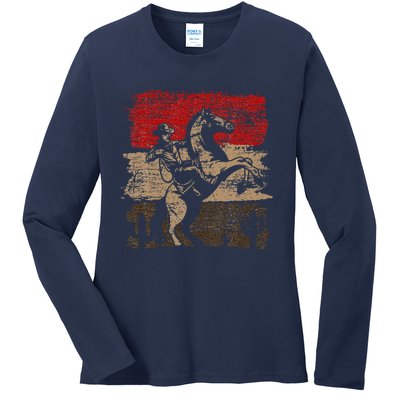 Retro Horse Riding Western Cowboy Ladies Long Sleeve Shirt