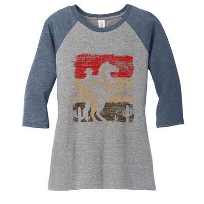 Retro Horse Riding Western Cowboy Women's Tri-Blend 3/4-Sleeve Raglan Shirt