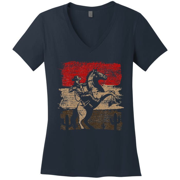 Retro Horse Riding Western Cowboy Women's V-Neck T-Shirt