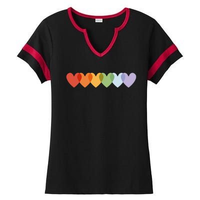 Rainbow Hearts Ladies Halftime Notch Neck Tee