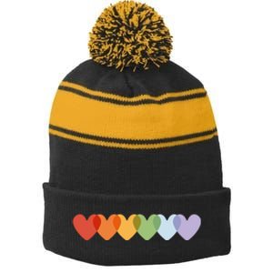 Rainbow Hearts Stripe Pom Pom Beanie