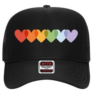 Rainbow Hearts High Crown Mesh Back Trucker Hat