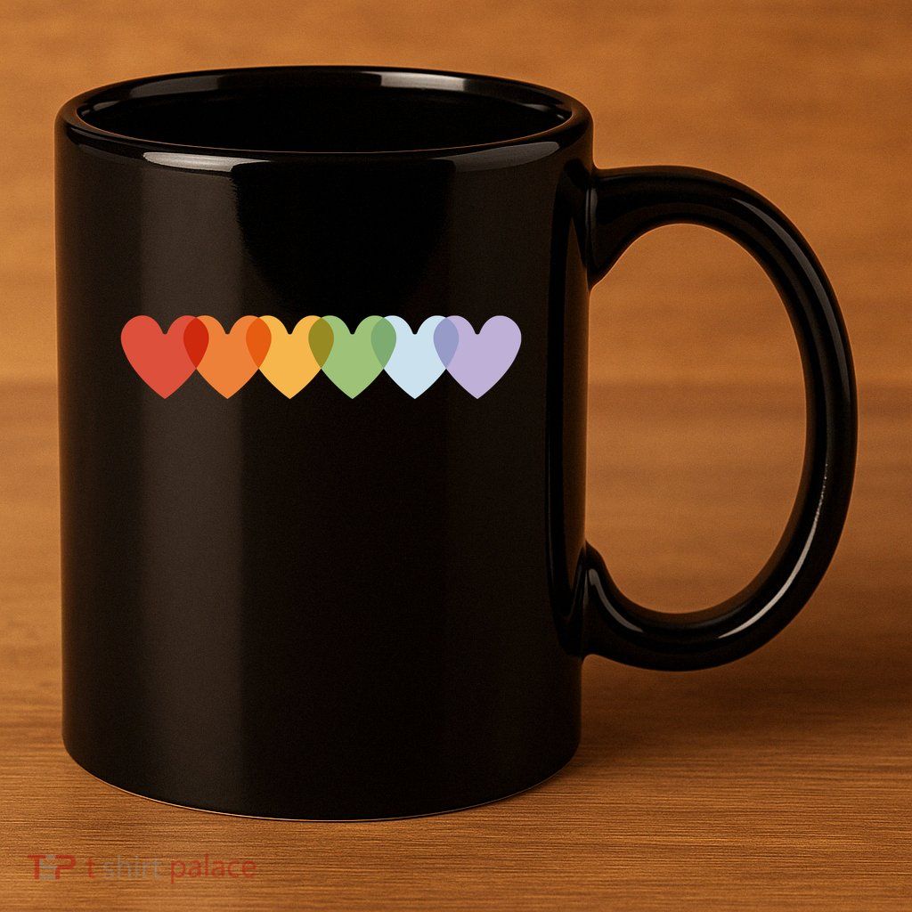 Rainbow Hearts 11oz C Handle Ceramic Mug