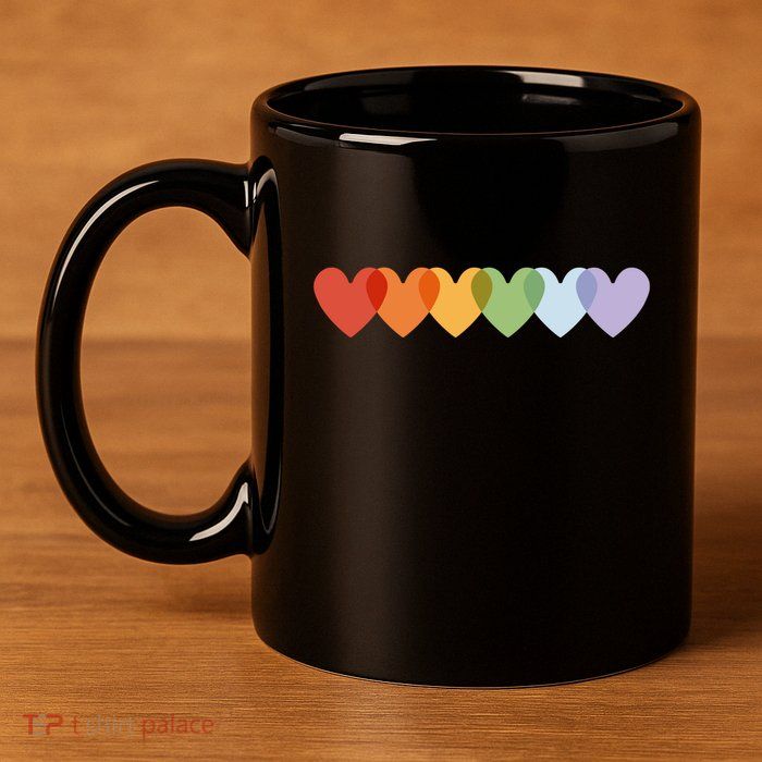 Rainbow Hearts 11oz C Handle Ceramic Mug