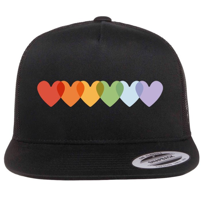 Rainbow Hearts Flat Bill Trucker Hat