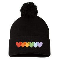 Rainbow Hearts Pom Pom 12in Knit Beanie