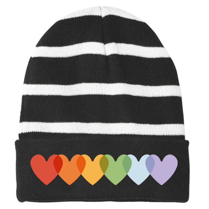 Rainbow Hearts Striped Beanie with Solid Band