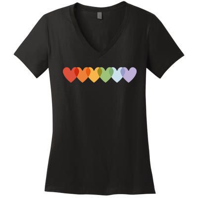 Rainbow Hearts Women's V-Neck T-Shirt