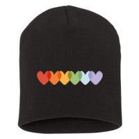 Rainbow Hearts Short Acrylic Beanie