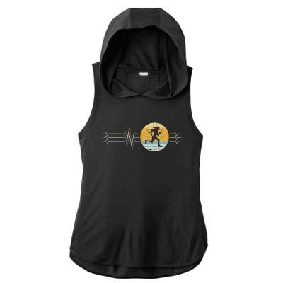 Running Heartbeat Runner Vintage Sunset Gift Ladies PosiCharge Tri-Blend Wicking Draft Hoodie Tank