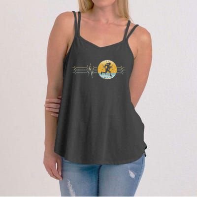 Running Heartbeat Runner Vintage Sunset Gift Women's Strappy Tank