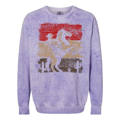 Retro Horse Riding Western Cowboy Colorblast Crewneck Sweatshirt