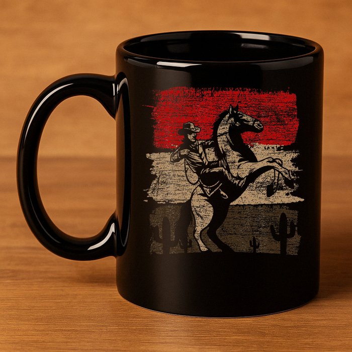 Retro Horse Riding Western Cowboy 11oz C Handle Ceramic Mug