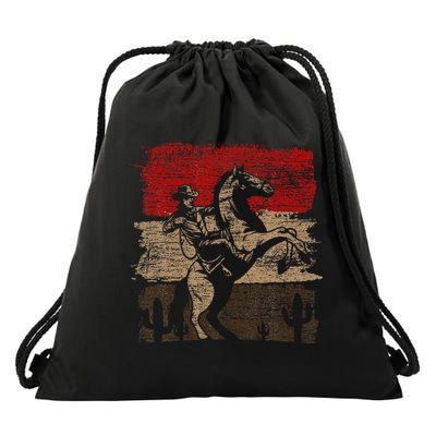 Retro Horse Riding Western Cowboy Drawstring Bag
