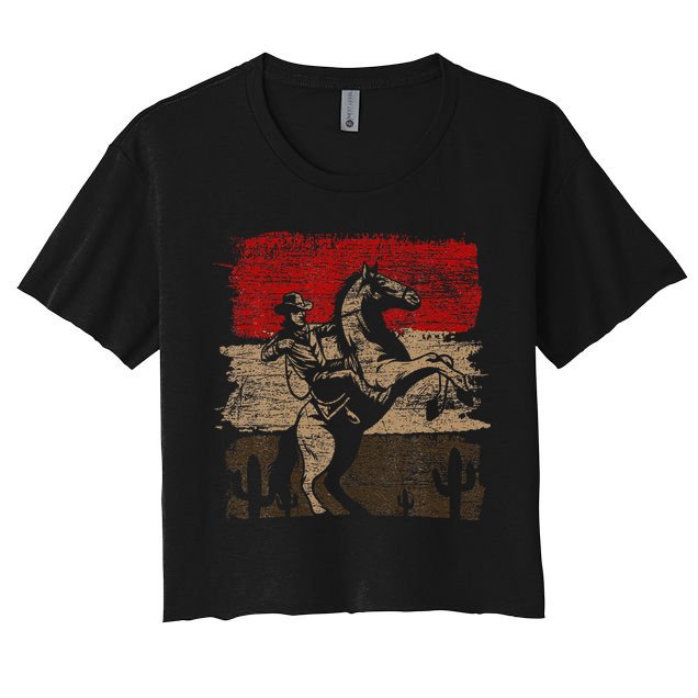Retro Horse Riding Western Cowboy Crop Top