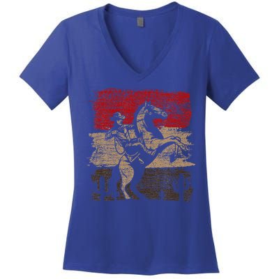Retro Horse Riding Western Cowboy Women's V-Neck T-Shirt
