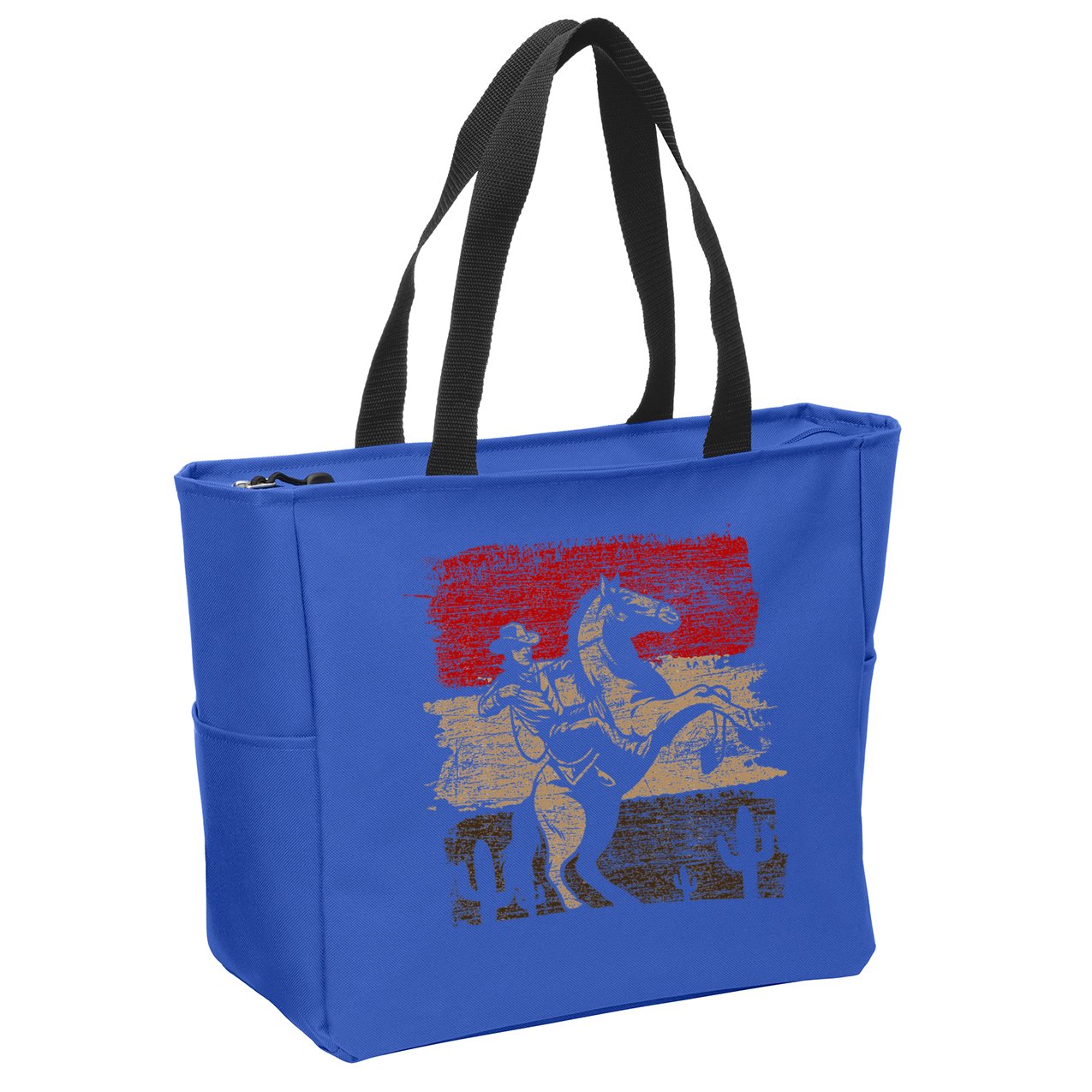 Retro Horse Riding Western Cowboy Zip Tote Bag