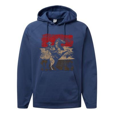 Retro Horse Riding Western Cowboy Performance Fleece Hoodie