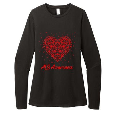 Red Heart Ribbon ALS Awareness Womens CVC Long Sleeve Shirt