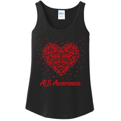 Red Heart Ribbon ALS Awareness Ladies Essential Tank