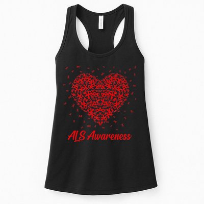 Red Heart Ribbon ALS Awareness Womens Tank Top