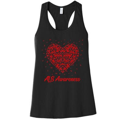 Red Heart Ribbon ALS Awareness Women's Racerback Tank