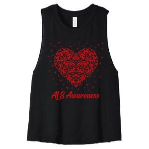 Red Heart Ribbon ALS Awareness Women's Racerback Cropped Tank