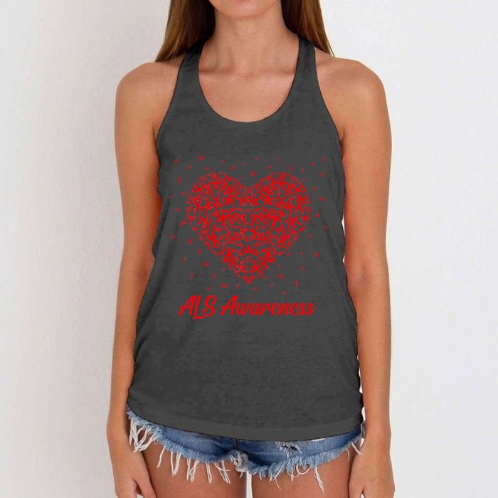 Red Heart Ribbon ALS Awareness Women's Knotted Racerback Tank