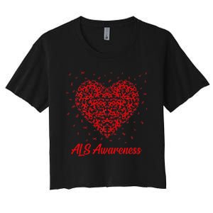 Red Heart Ribbon ALS Awareness Women's Crop Top Tee