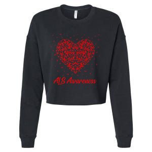 Red Heart Ribbon ALS Awareness Cropped Pullover Crew