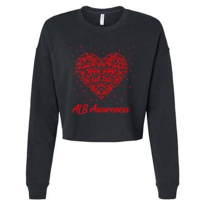 Red Heart Ribbon ALS Awareness Cropped Pullover Crew