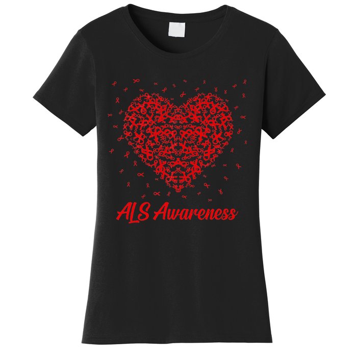 Red Heart Ribbon ALS Awareness Women's T-Shirt