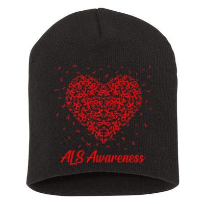 Red Heart Ribbon ALS Awareness Short Acrylic Beanie