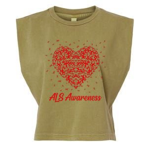 Red Heart Ribbon ALS Awareness Garment-Dyed Women's Muscle Tee