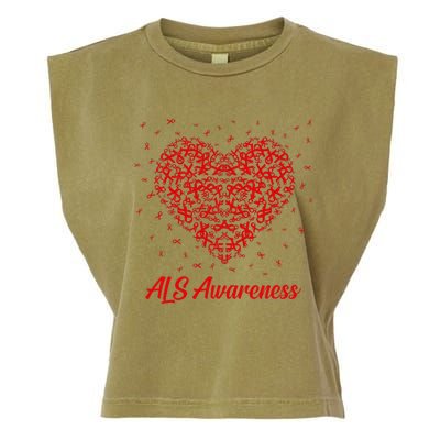 Red Heart Ribbon ALS Awareness Garment-Dyed Women's Muscle Tee