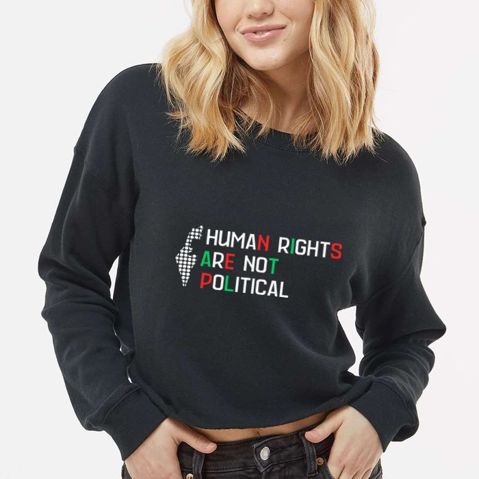 retro Human Rights Are Not Political Support Palestine  Cropped Pullover Crew