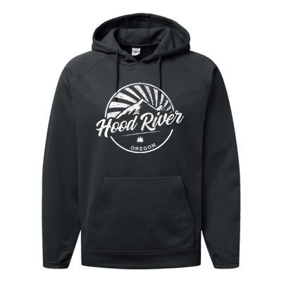 Retro Hood River Oregon Performance Fleece Hoodie