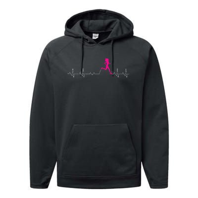 Runners Heartbeat Running Heartbeat Funny For Women Performance Fleece Hoodie