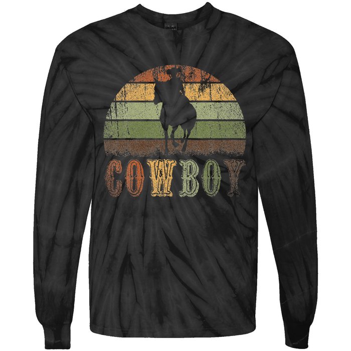 Retro Horseback Riding Rodeo Western Line Dance Horse Cowboy Tie-Dye Long Sleeve Shirt