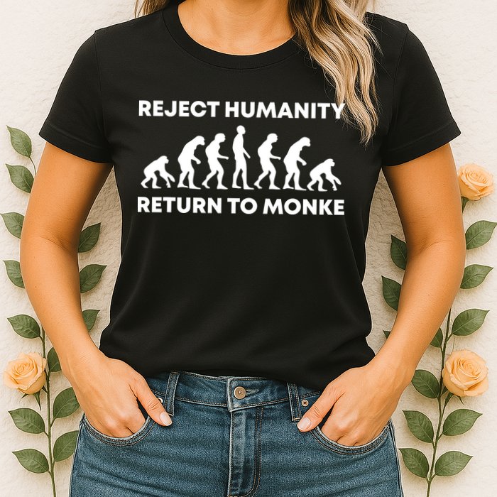 Reject Humanity Return To Monke Funny Meme Monkey Evolution Womens T-Shirt