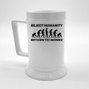 Reject Humanity Return To Monke Funny Meme Monkey Evolution Beer Stein