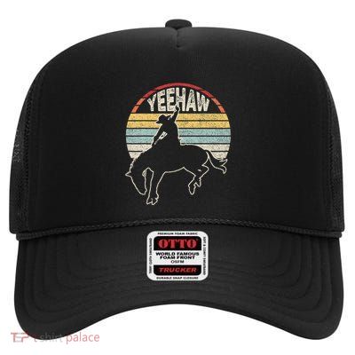 Retro Horse Riding Yeehaw Rodeo Cowboy Western Country High Crown Mesh Back Trucker Hat