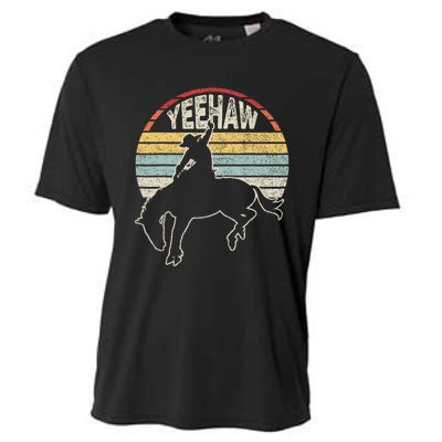 Retro Horse Riding Yeehaw Rodeo Cowboy Western Country Cooling Performance Crew T-Shirt