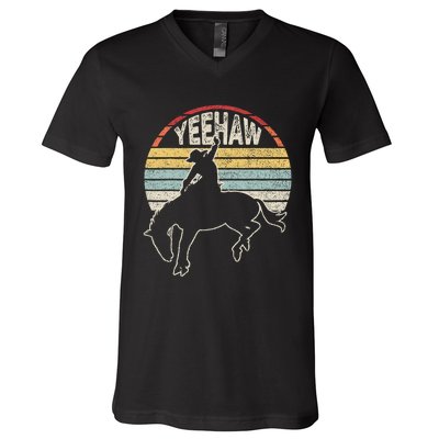 Retro Horse Riding Yeehaw Rodeo Cowboy Western Country V-Neck T-Shirt