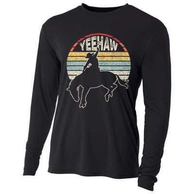 Retro Horse Riding Yeehaw Rodeo Cowboy Western Country Cooling Performance Long Sleeve Crew