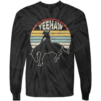 Retro Horse Riding Yeehaw Rodeo Cowboy Western Country Tie-Dye Long Sleeve Shirt